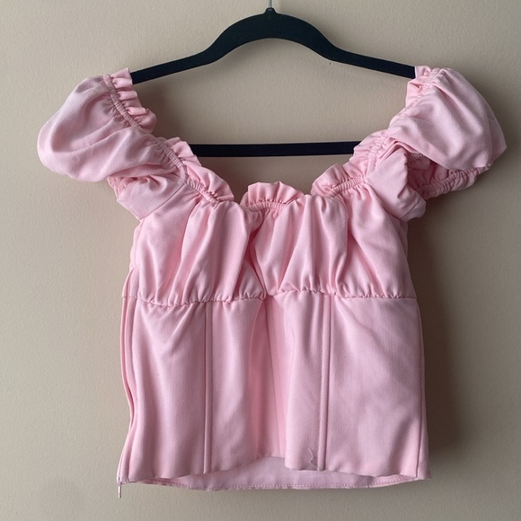 I.AM.GIA Naomi Corset Blush Pastel Pink Crop Top Bustier Bow Ruffle Trim Top S - Picture 7 of 10